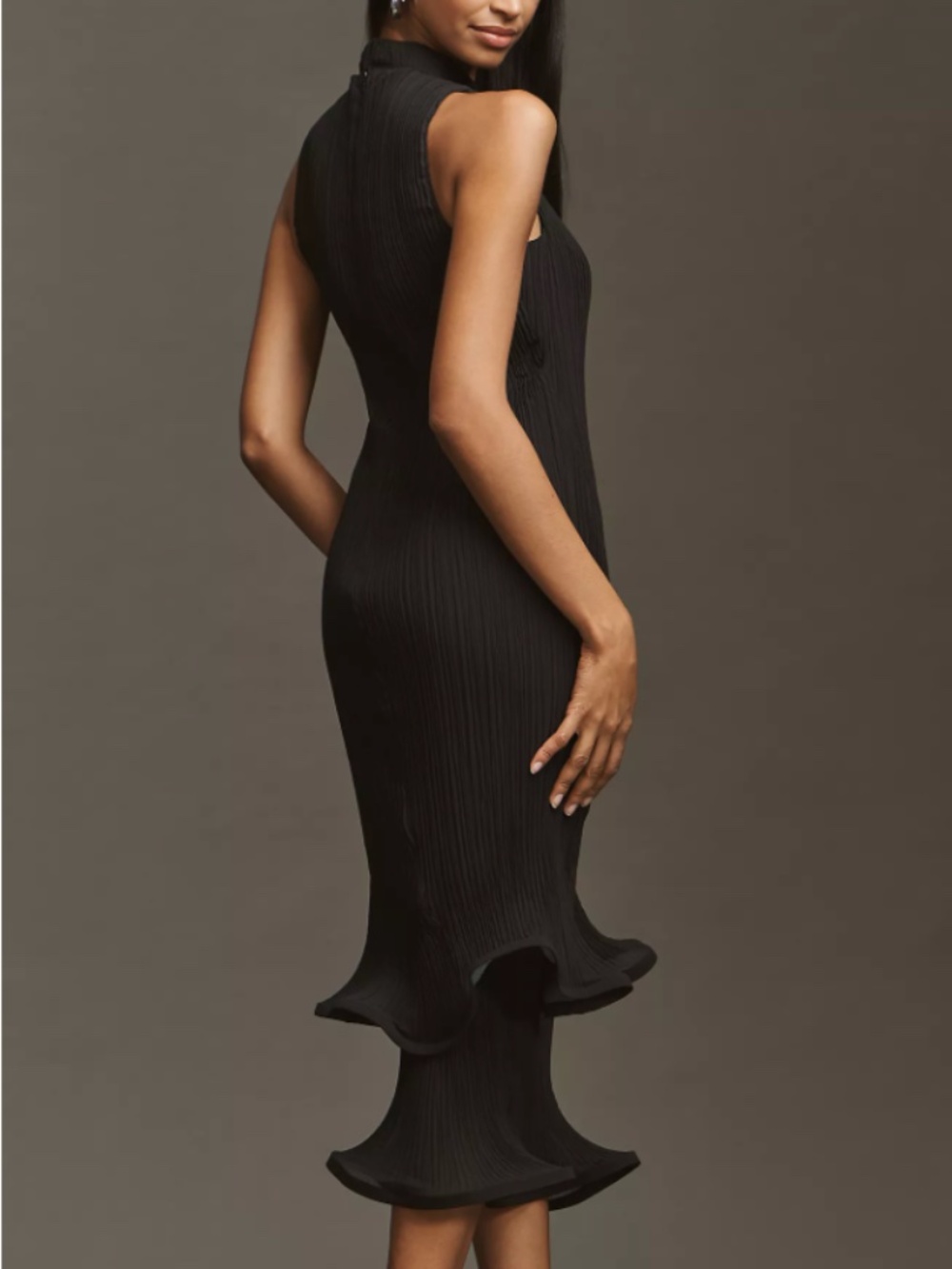 By Anthropologie Sleeveless Mock-Neck Plissé Midi Dress XS Wedding guest NWT - Picture 2 of 12